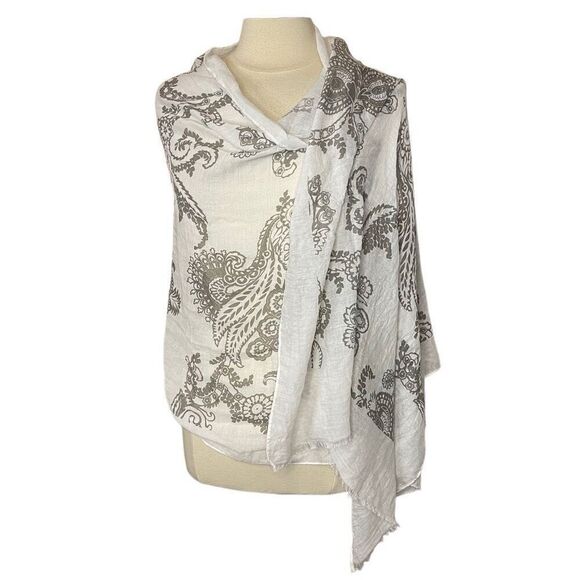 No Brand Accessories - WHITE & GREY‎ Paisley Print Pashmina